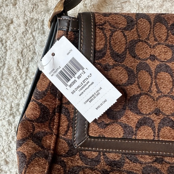 Coach Etta Flap Brown Signature Shoulder Bag in Chenille - Picture 3 of 7